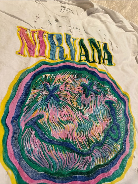 Urban Outfitters Tops - Urban Outfitters Nirvana Logo Tee - White with Pink, Green, Blue, Yellow